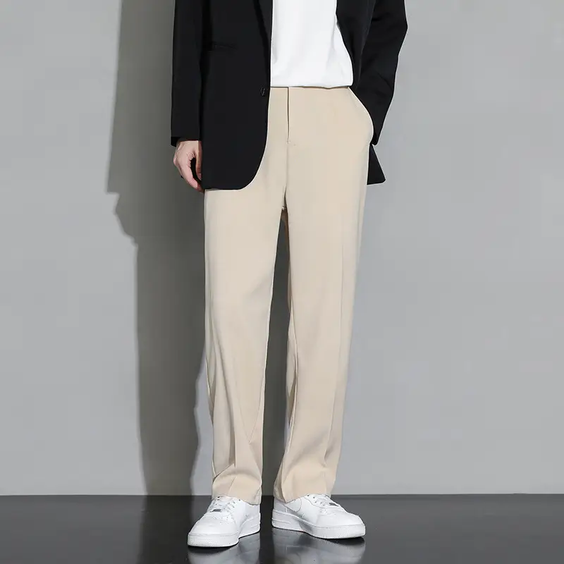 Beige Straight Leg Trousers Spring Autumn Men Suit Pants