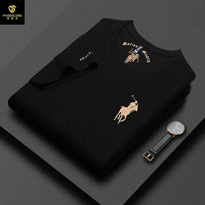 Men Black Polo T-Shirt with Embroidered Design - Image 9