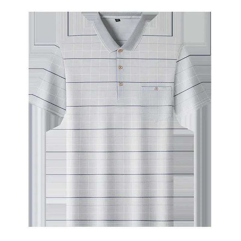 Men's Light Blue Striped Polo T-Shirt Short Sleeve - Image 7