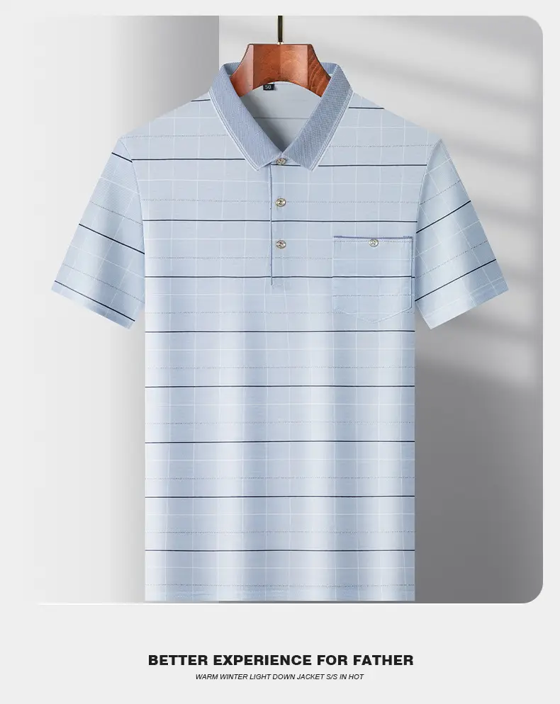 Men's Light Blue Striped Polo T-Shirt Short Sleeve — feature 10