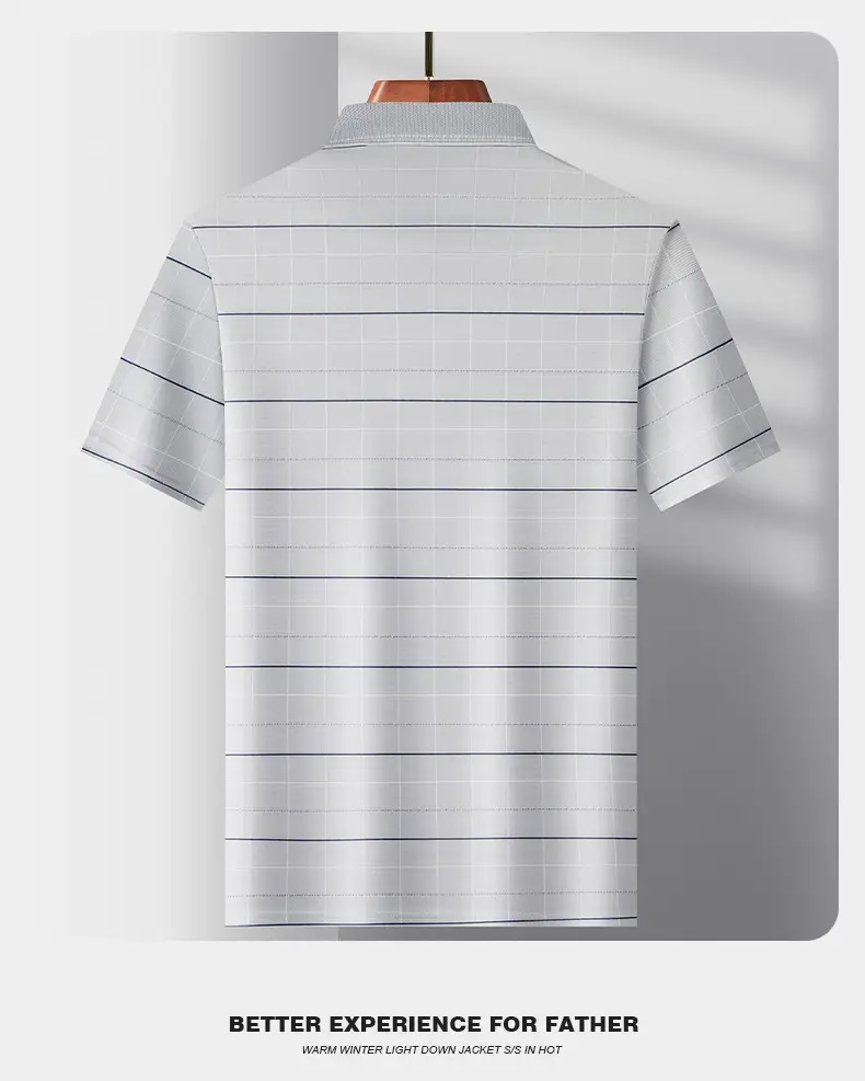 Men's Light Blue Striped Polo T-Shirt Short Sleeve — feature 9