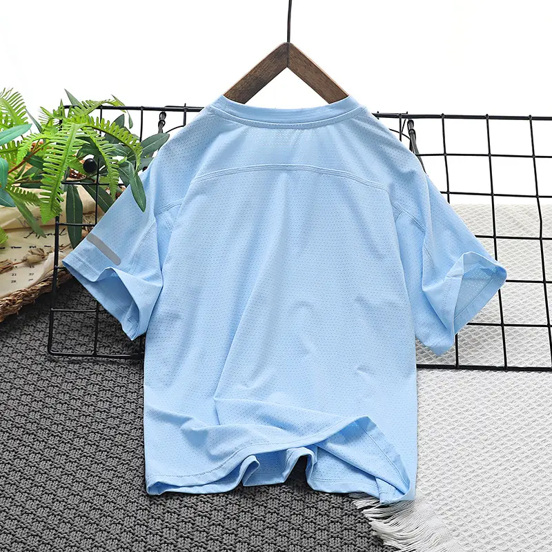 Children's Mesh T-Shirt Blue Light Green Panda Print — feature 11