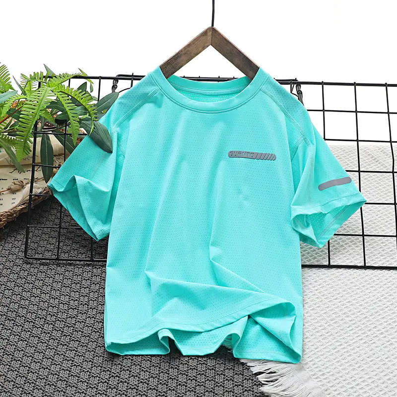 Children's Mesh T-Shirt Blue Light Green Panda Print — feature 19