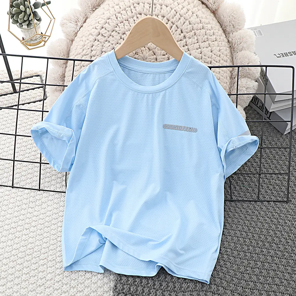 Children's Mesh T-Shirt Blue Light Green Panda Print - Image 2