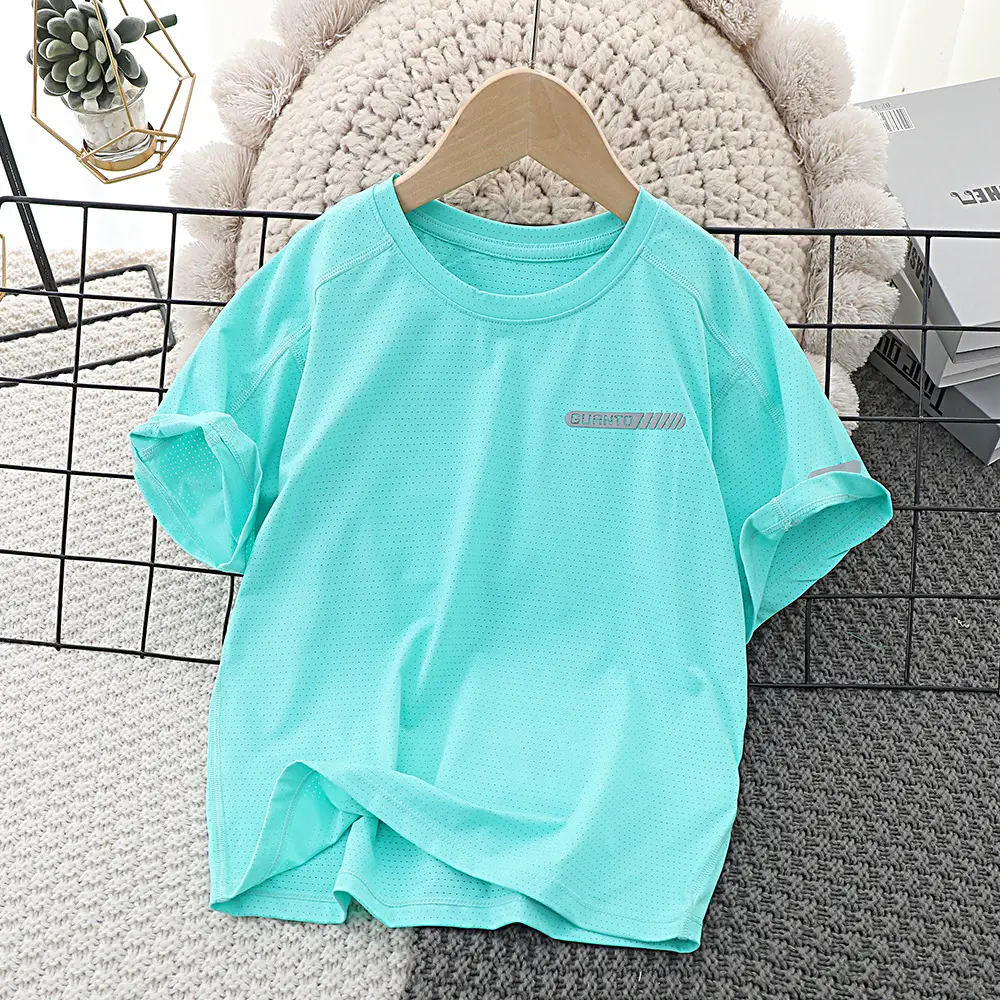 Children's Mesh T-Shirt Blue Light Green Panda Print - Image 4