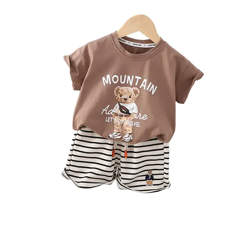 Boys Cartoon Shorts Set Brown Striped 2023 - Image 12