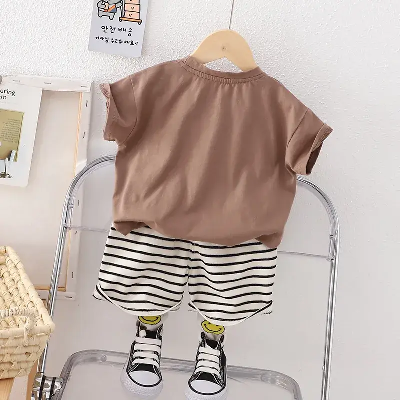 Boys Cartoon Shorts Set Brown Striped 2023 β feature 6