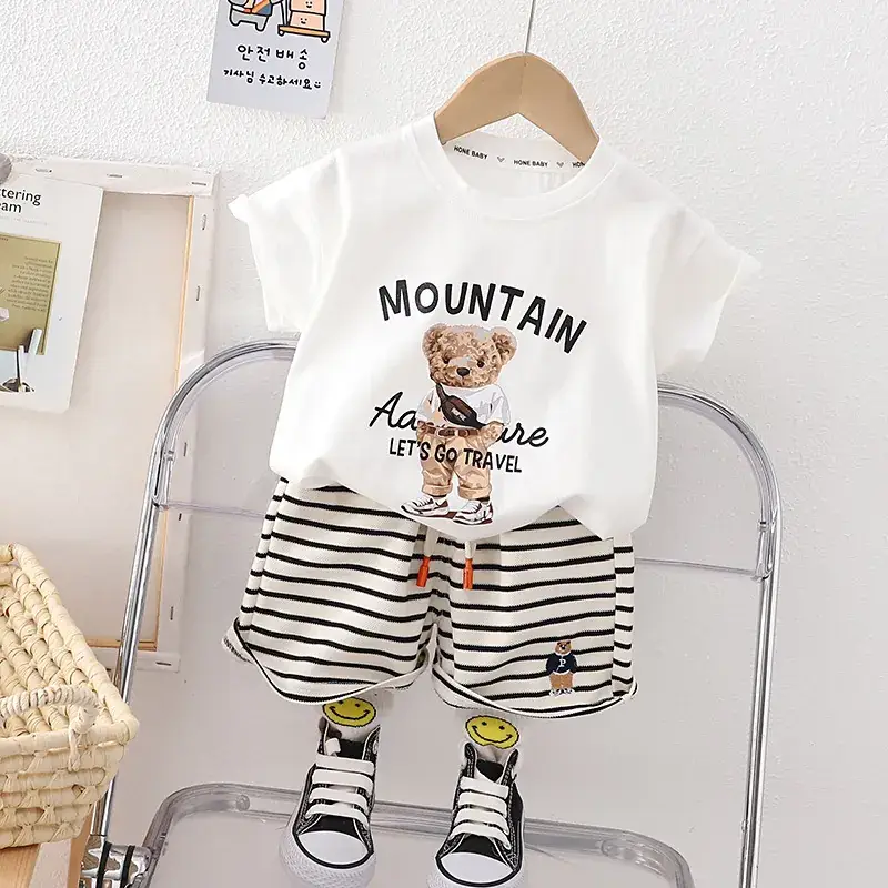 Boys Cartoon Shorts Set Brown Striped 2023 - Image 7
