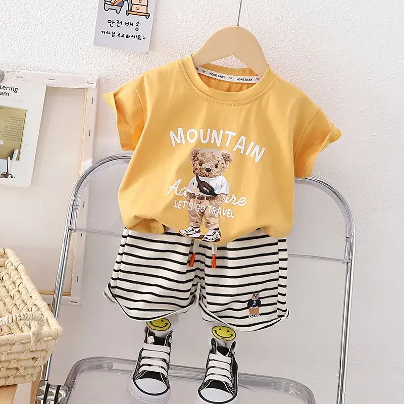Boys Cartoon Shorts Set Brown Striped 2023 - Image 6