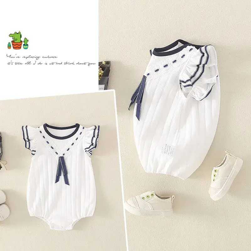 Baby Cotton Jumpsuit White Blue Newborn Climbing Bag - Image 3