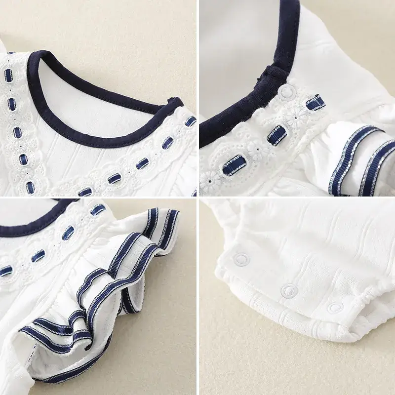 Baby Cotton Jumpsuit White Blue Newborn Climbing Bag - Image 4