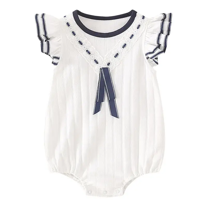 Baby Cotton Jumpsuit White Blue Newborn Climbing Bag - Image 5