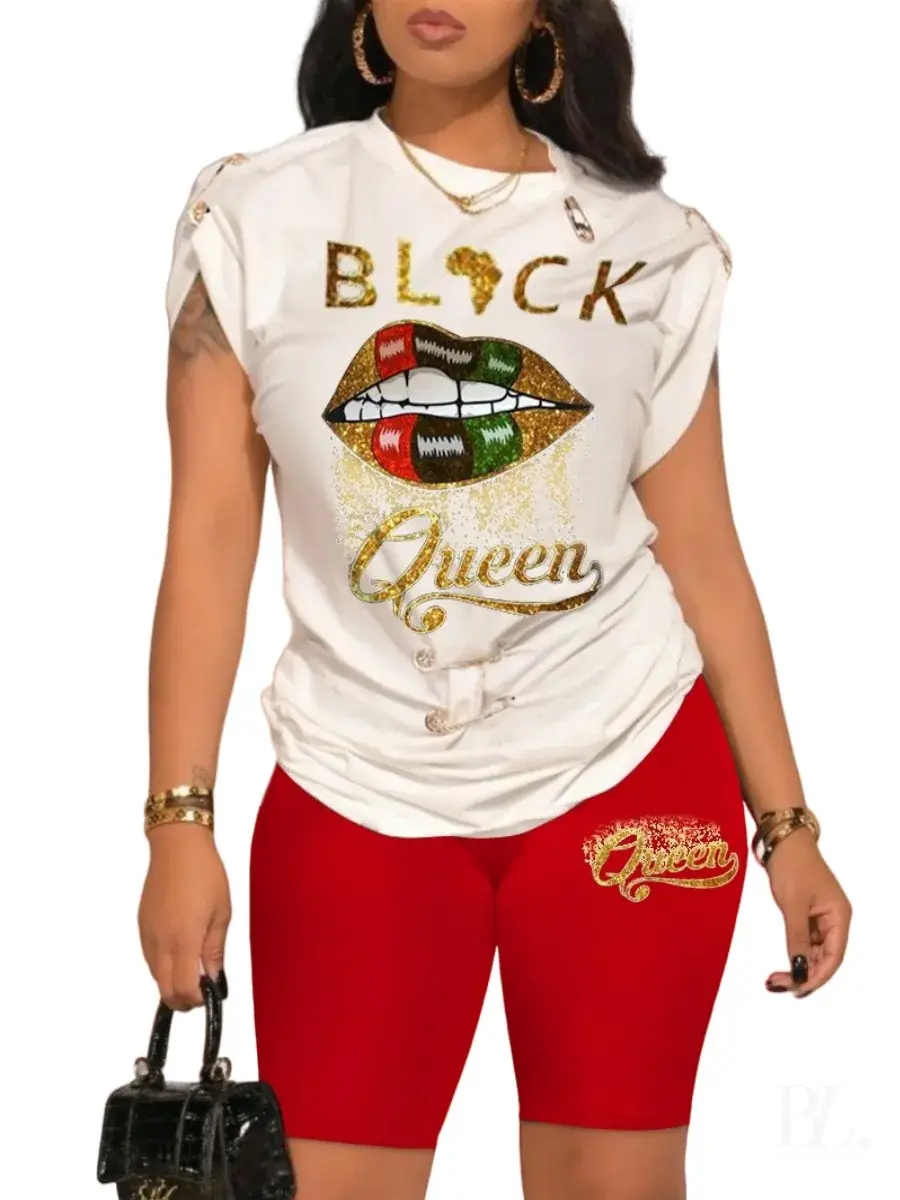 Women 2024 Camo Print Shorts Set with "NOPE" Text