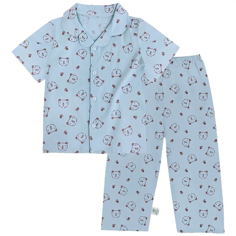 Xiao Qinglong Pure Cotton Boys Girls Pajama Set White Gold Print - Image 21