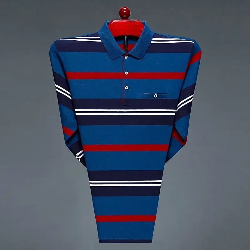 Middle-aged Striped Polo Shirt Navy Beige Menswear