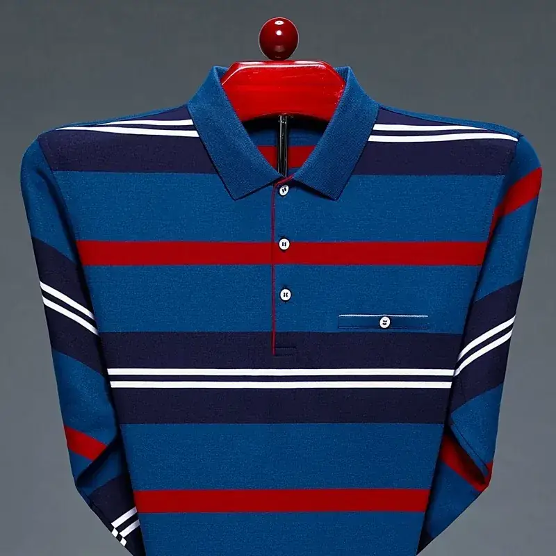 Middle-aged Striped Polo Shirt Navy Beige Menswear