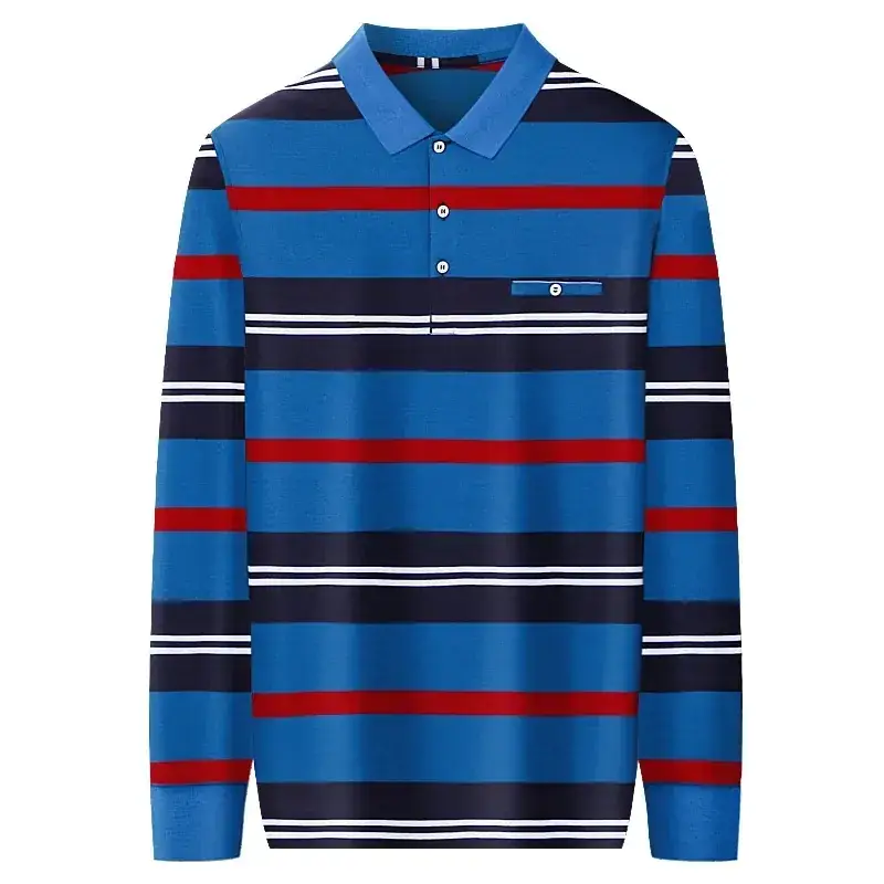 Middle-aged Striped Polo Shirt Navy Beige Menswear