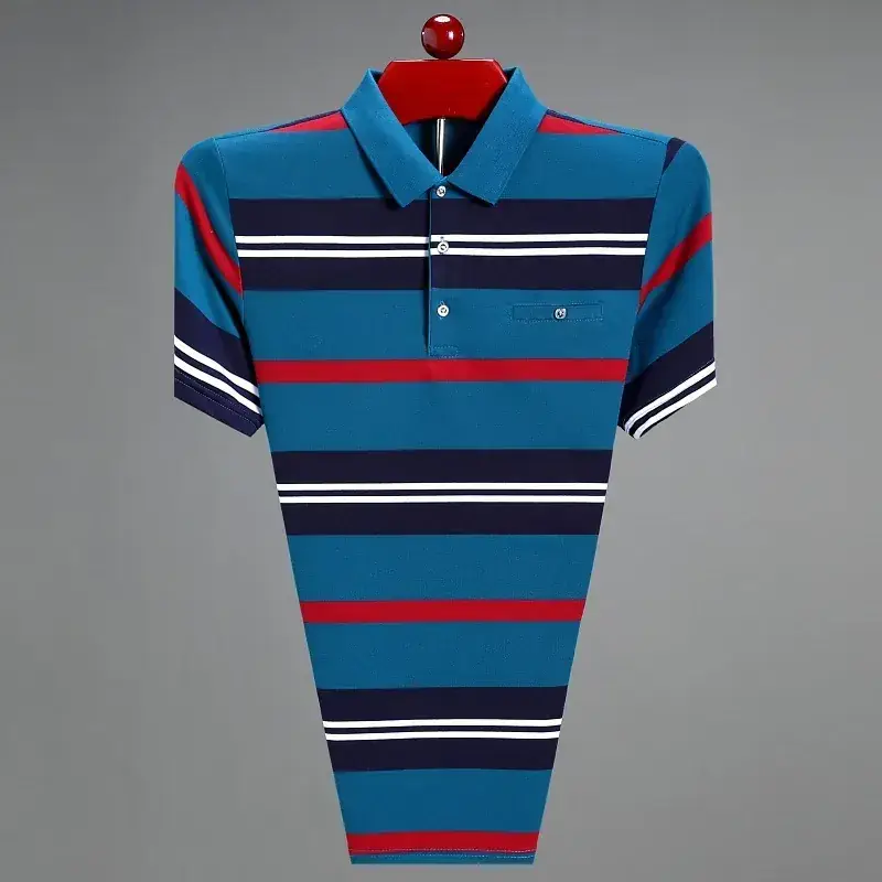 Middle-aged Striped Polo Shirt Navy Beige Menswear
