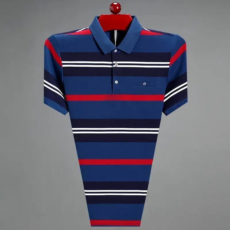 Middle-aged Striped Polo Shirt Navy Beige Menswear