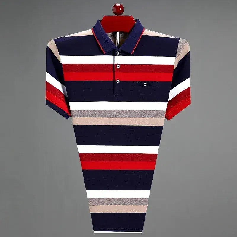 Middle-aged Striped Polo Shirt Navy Beige Menswear