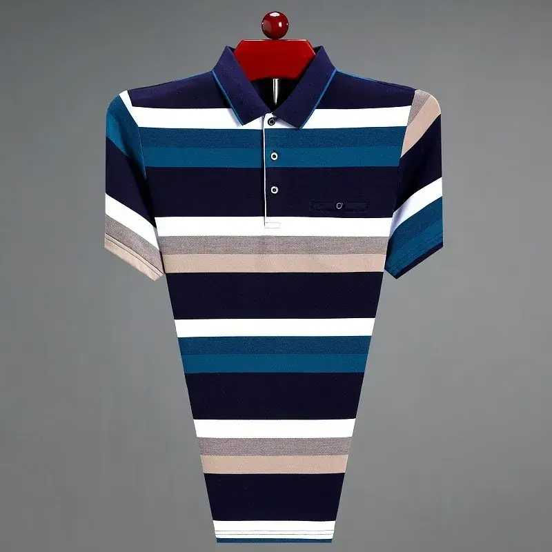 Middle-aged Striped Polo Shirt Navy Beige Menswear