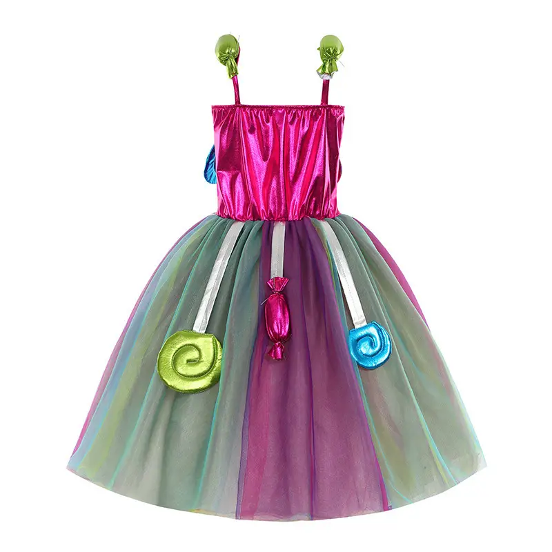 Kids Multi Color Tulle Candy Dress with Headband — feature 3