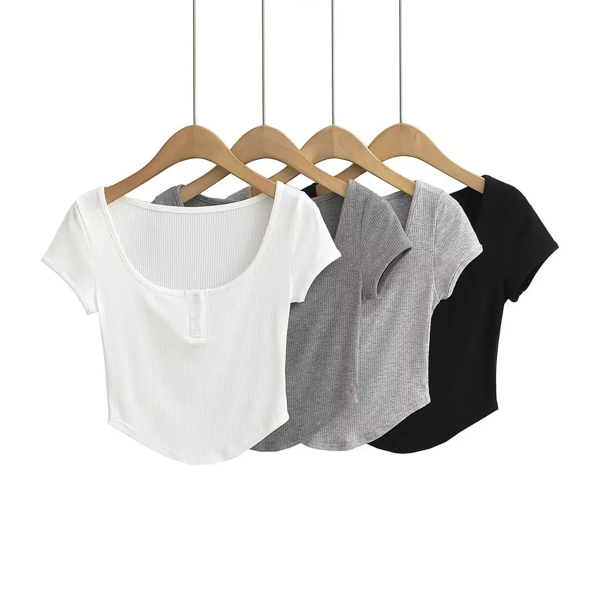 Women Grey Three Button Hedge T-Shirt Summer 2023 - Image 9