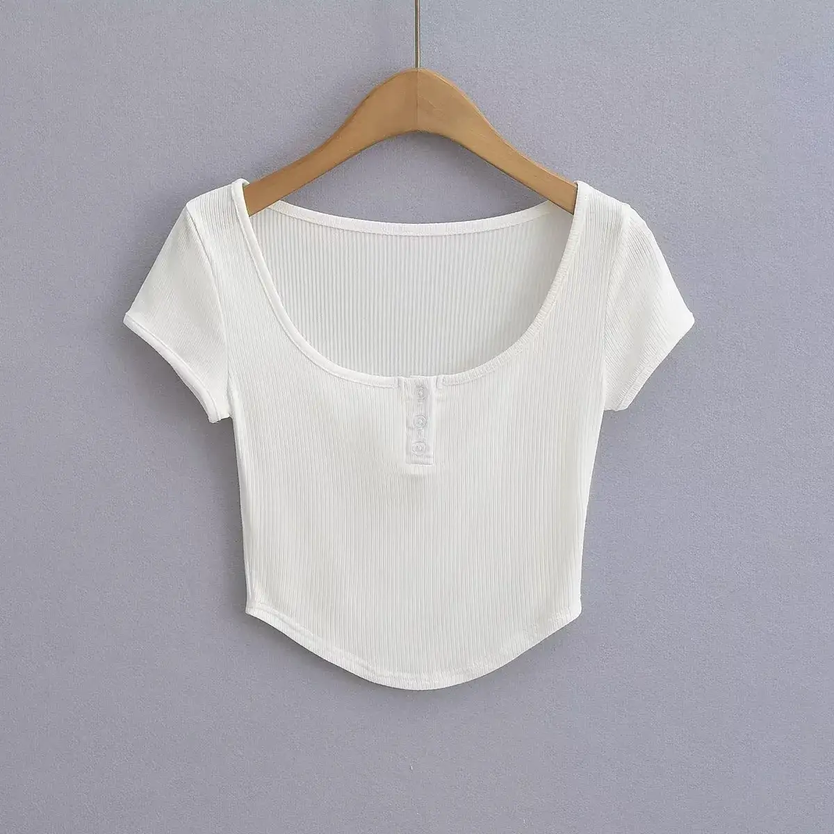 Women Grey Three Button Hedge T-Shirt Summer 2023 - Image 2