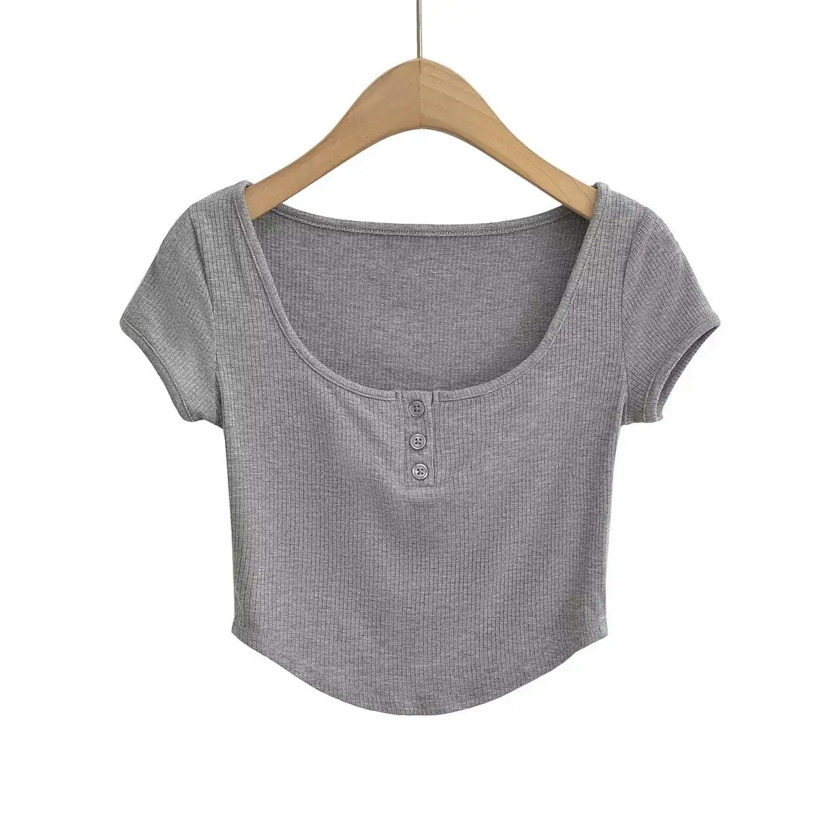 Women Grey Three Button Hedge T-Shirt Summer 2023 - Image 4