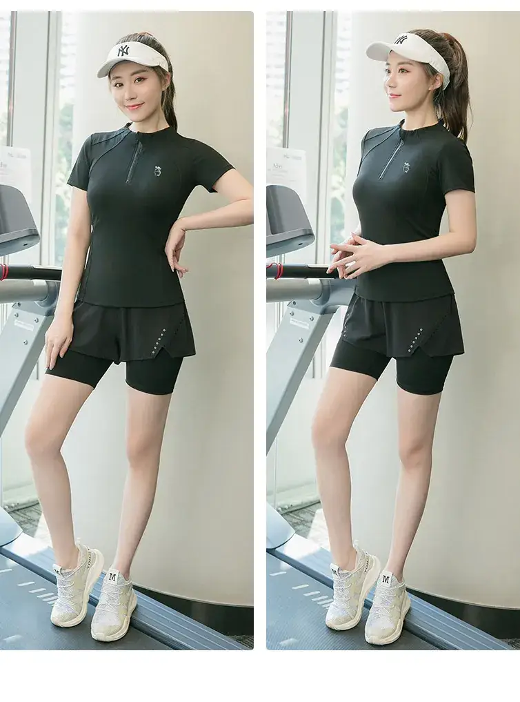 Women's Black Yoga Top Short Sleeve Fat mm 100kg — feature 12