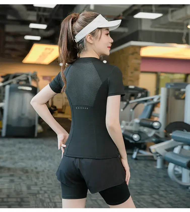 Women's Black Yoga Top Short Sleeve Fat mm 100kg — feature 13