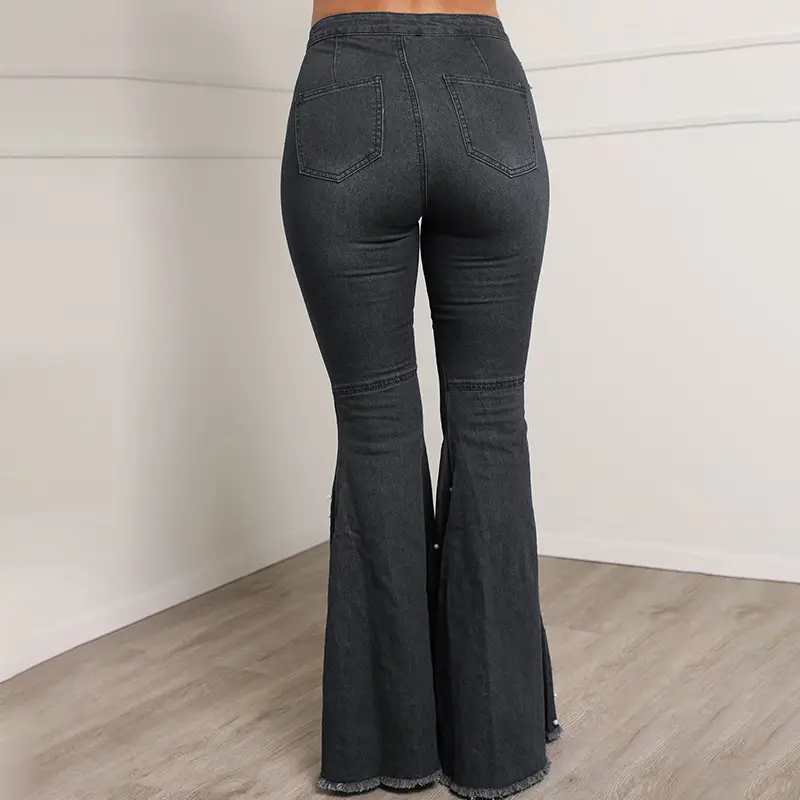High Waist Elastic Slim Jeans with Beaded Flare — feature 5