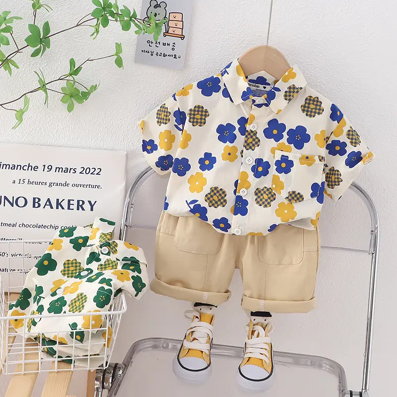 Baby Cotton Floral Split Boy Suit Summer Two Piece Set - Image 3