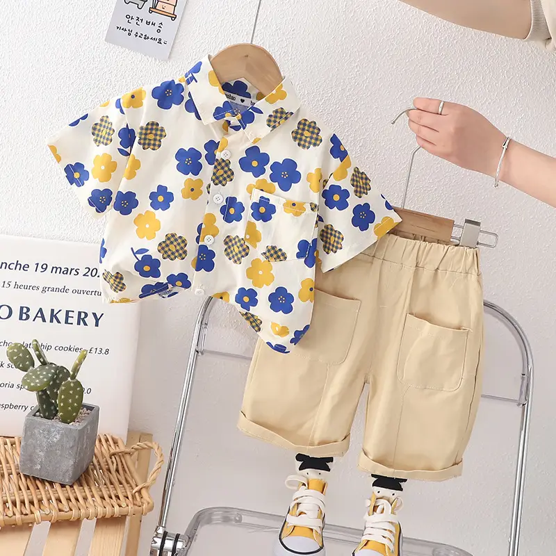 Baby Cotton Floral Split Boy Suit Summer Two Piece Set - Image 4