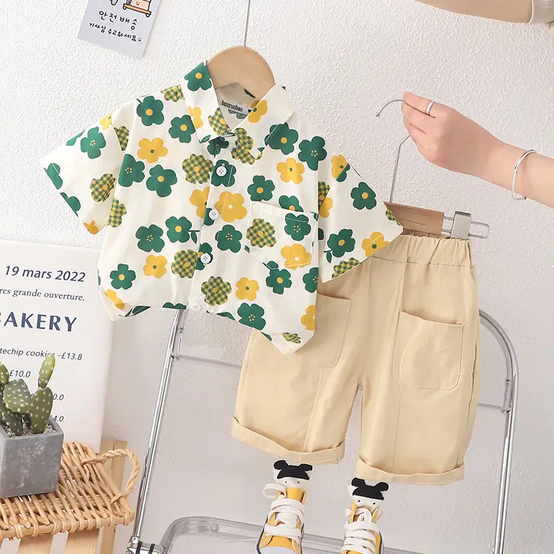 Baby Cotton Floral Split Boy Suit Summer Two Piece Set - Image 5