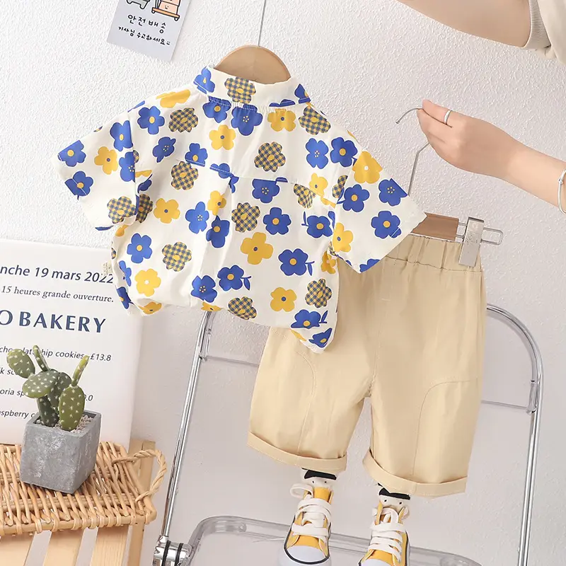 Baby Cotton Floral Split Boy Suit Summer Two Piece Set - Image 6