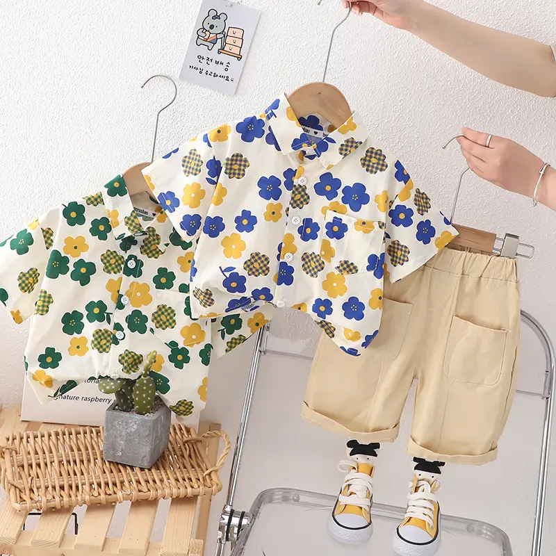 Baby Cotton Floral Split Boy Suit Summer Two Piece Set β feature 2