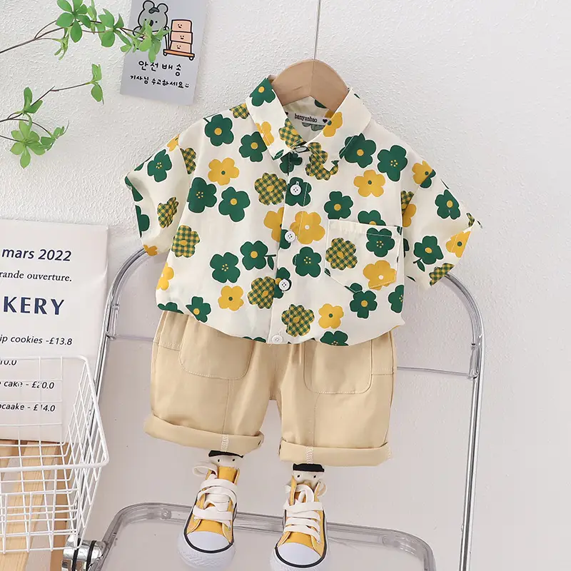 Baby Cotton Floral Split Boy Suit Summer Two Piece Set - Image 2