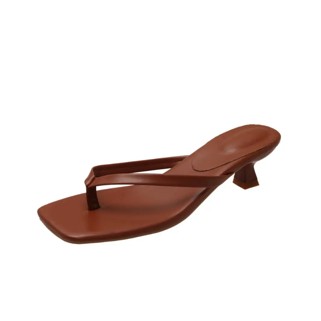 Women's Brown Flat Heel Flip Flops Summer Wear
