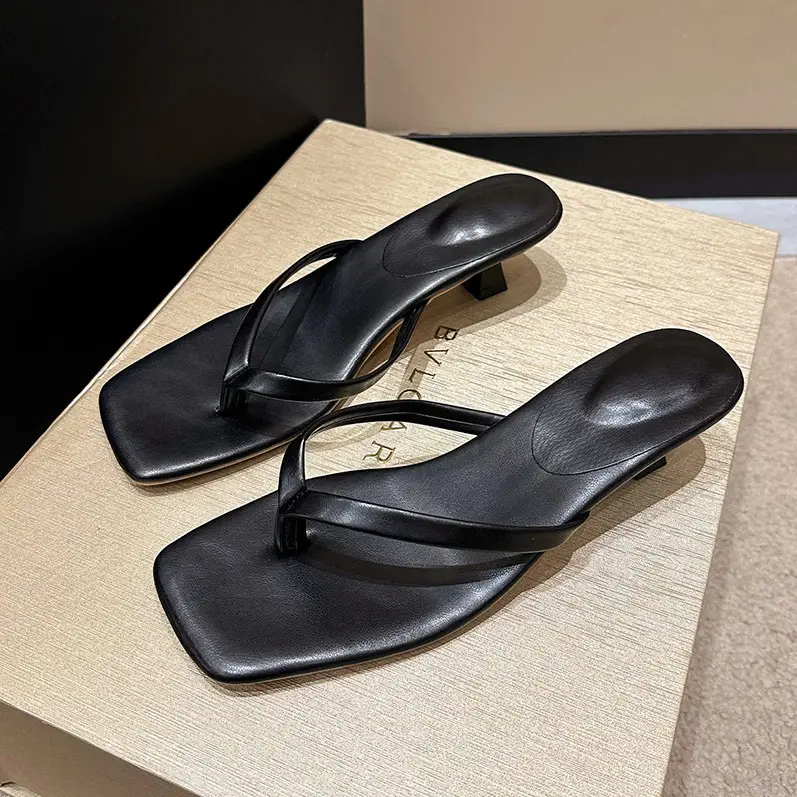 Women's Brown Flat Heel Flip Flops Summer Wear