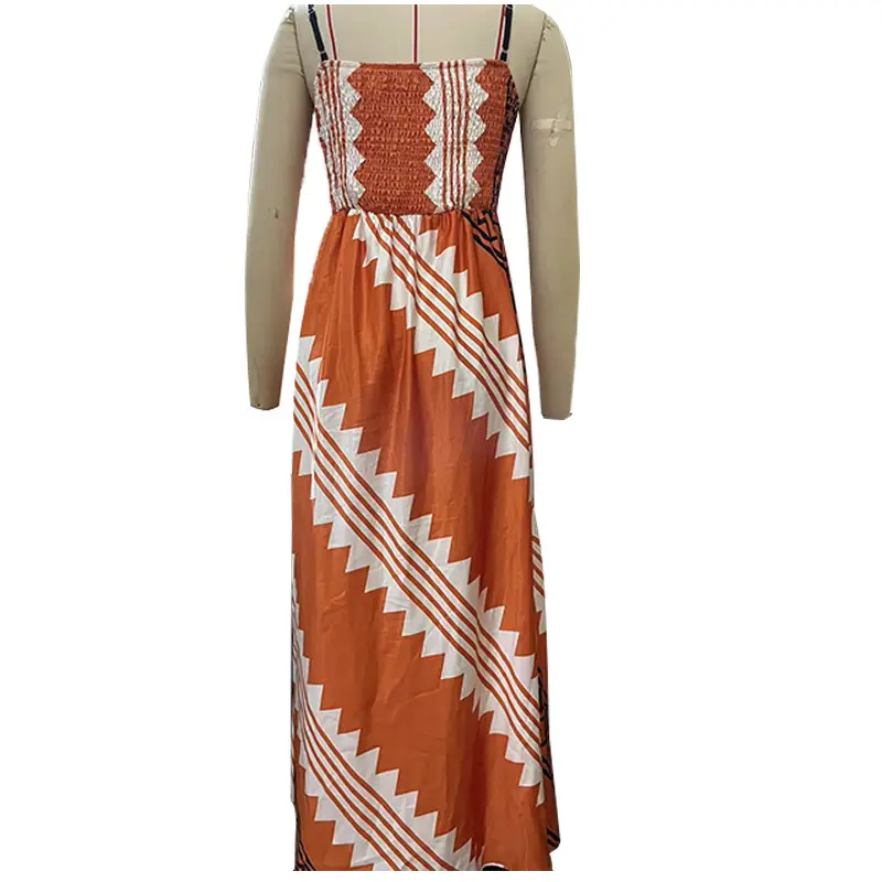 V-Neck Silk Printed Pencil Skirt Dress Brown — feature 10
