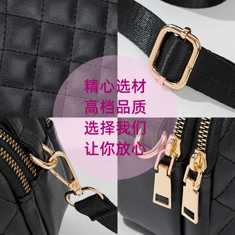 Women's Quilted Shoulder Bag Beige Gold Zip - Image 6