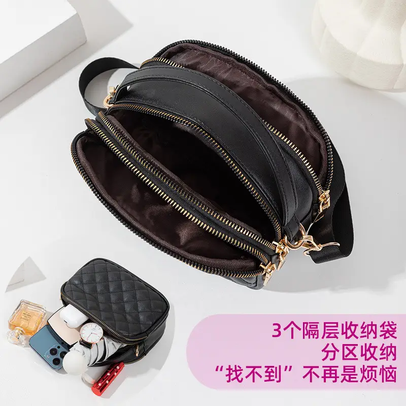 Women's Quilted Shoulder Bag Beige Gold Zip - Image 7