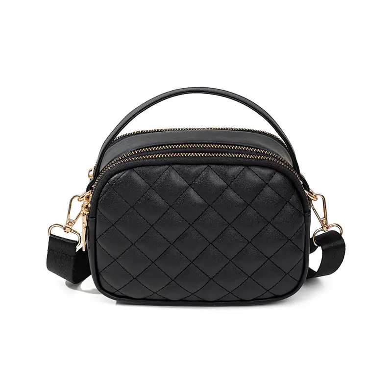 Women's Quilted Shoulder Bag Beige Gold Zip - Image 8