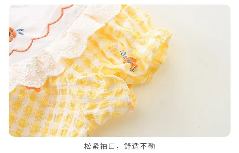 Girls' Yellow Plaid Newborn Jumpsuit with Bow Hat — feature 16
