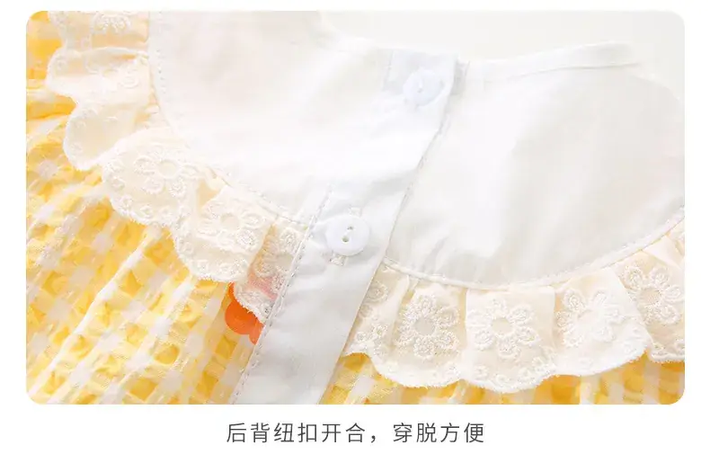 Girls' Yellow Plaid Newborn Jumpsuit with Bow Hat — feature 18