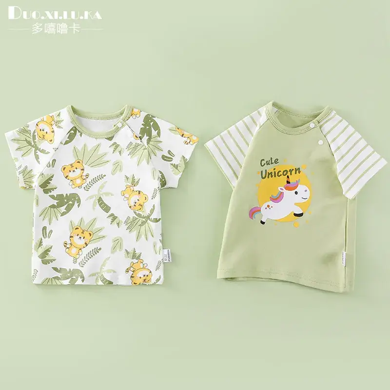 Kids Animal Print T-Shirt White Green Cotton Summer - Image 25