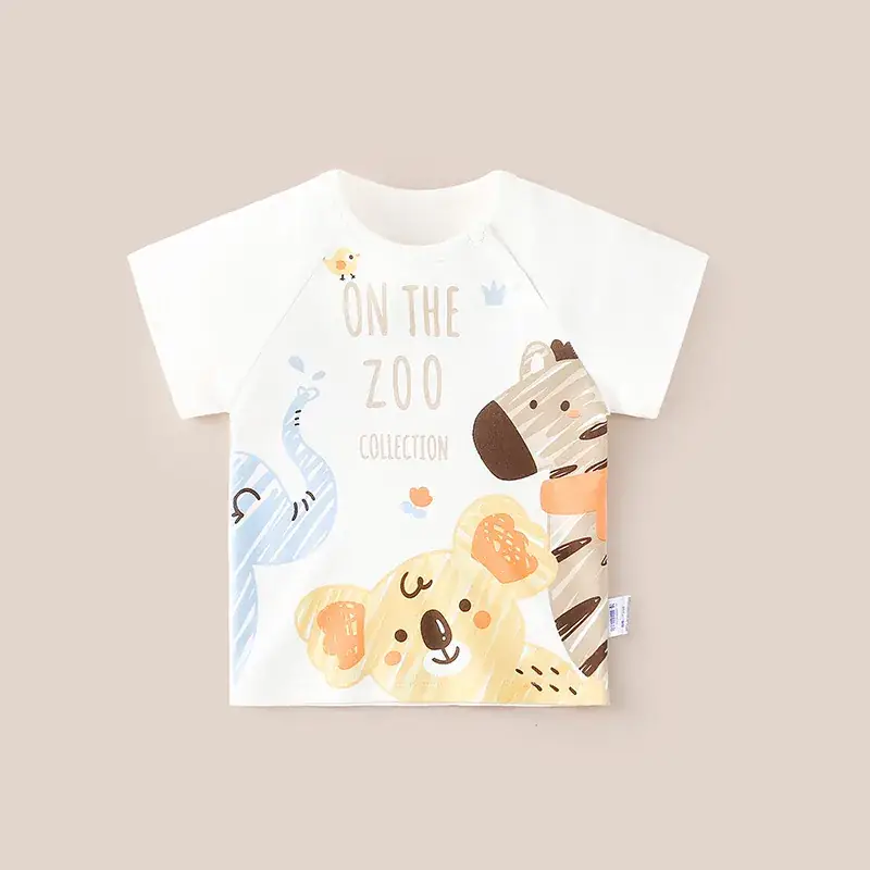 Kids Animal Print T-Shirt White Green Cotton Summer - Image 8