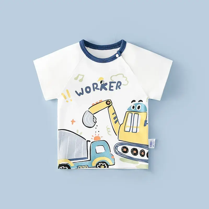 Kids Animal Print T-Shirt White Green Cotton Summer - Image 9