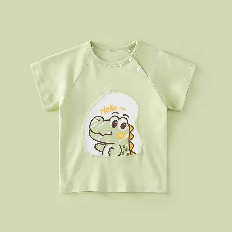Kids Animal Print T-Shirt White Green Cotton Summer - Image 17